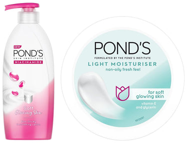 POND's Light Face Moisturizer 200 ml, Daily Lightweight Non-Oily Cream with Vitamin E for Soft Glowing Skin, SPF 15 & POND's Triple Vitamin Moisturising Body Lotion 275 ml
